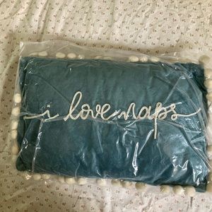 i love naps pom pom detail pillow. still in packaging